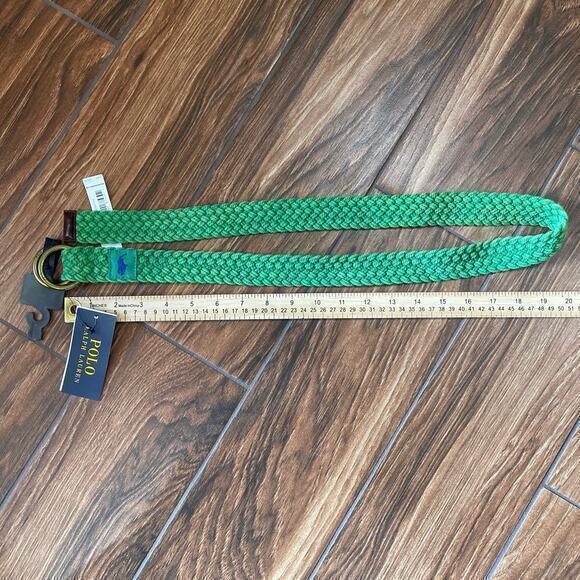 Polo Ralph Lauren NWT DOUBLE O-RING Men's SZ M Braided Canvas/Leather Green Belt - Picture 2 of 2